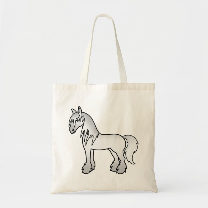 Grey Cartoon Gypsy Vanner Shire Clydesdale Horse Canvas Bags