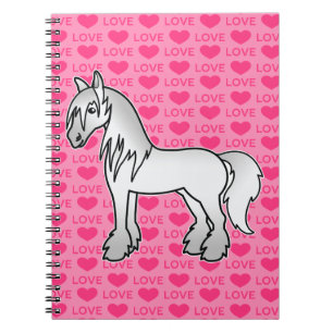 Grey Cartoon Gypsy Vanner Shire Clydesdale Love Notebook