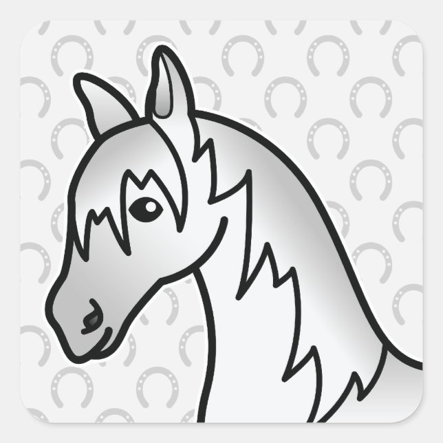 Grey Cartoon Horse Head Square Sticker (Front)