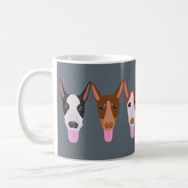 Grey Cartoon Podenco Dog Faces Coffee Mug (Left)