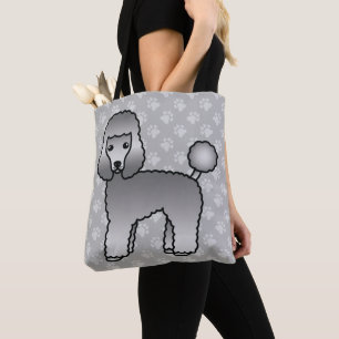 Grey Cartoon Toy Poodle Dog Breed Drawing Tote Bag