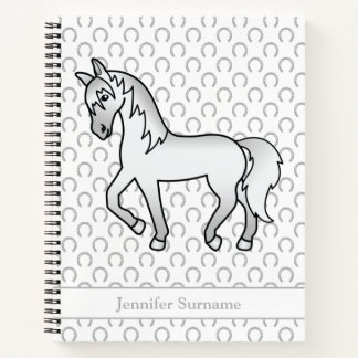 Grey Cartoon Trotting Horse &amp; Custom Text Notebook
