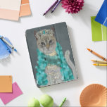Grey Cat | Adorned With Bells Portrait iPad Pro Cover<br><div class="desc">This print of a cat dressed in a feathered boa,  jewelry and a tiara | By Fab Funky</div>