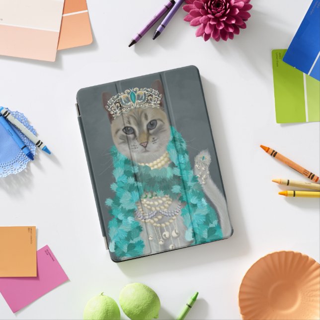 Grey Cat | Adorned With Bells Portrait iPad Pro Cover (Desk)