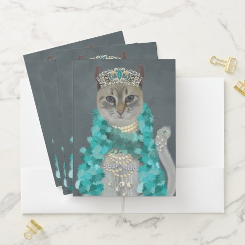 Grey Cat  Adorned With Bells Portrait Pocket Folder