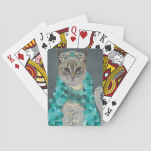 Grey Cat Adorned With Bells Portrait Poker Cards