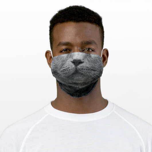 Grey Cat Adult Cloth Face Mask (Worn)
