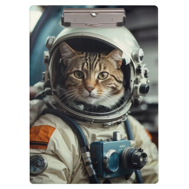 Grey Cat Astronaut in Outer Space Clipboard (Front)