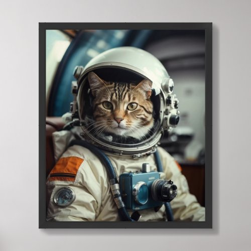 Grey Cat Astronaut in Outer Space Framed Art