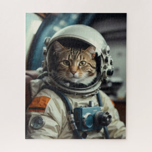Grey Cat Astronaut in Outer Space Jigsaw Puzzle