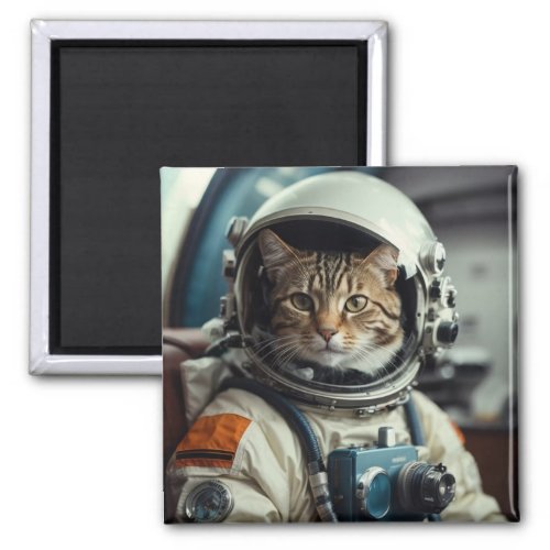 Grey Cat Astronaut in Outer Space Magnet