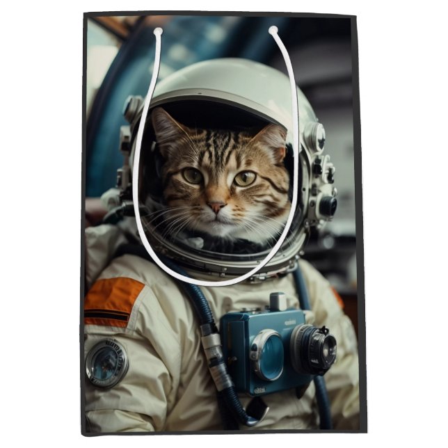 Grey Cat Astronaut in Outer Space Medium Gift Bag (Front)