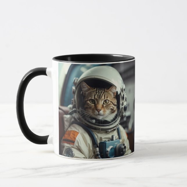 Grey Cat Astronaut in Outer Space Mug (Left)