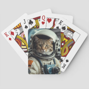 Grey Cat Astronaut in Outer Space Poker Cards