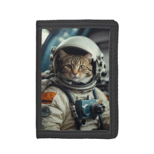 Grey Cat Astronaut in Outer Space Trifold Wallet