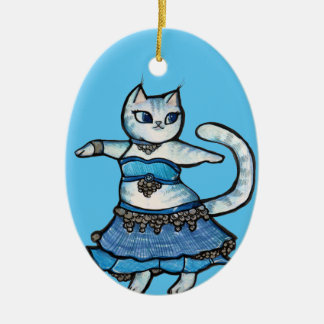 Grey Cat Belly Dancer Ceramic Ornament