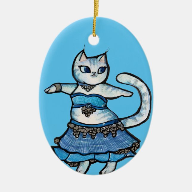Grey Cat Belly Dancer                              Ceramic Ornament (Front)