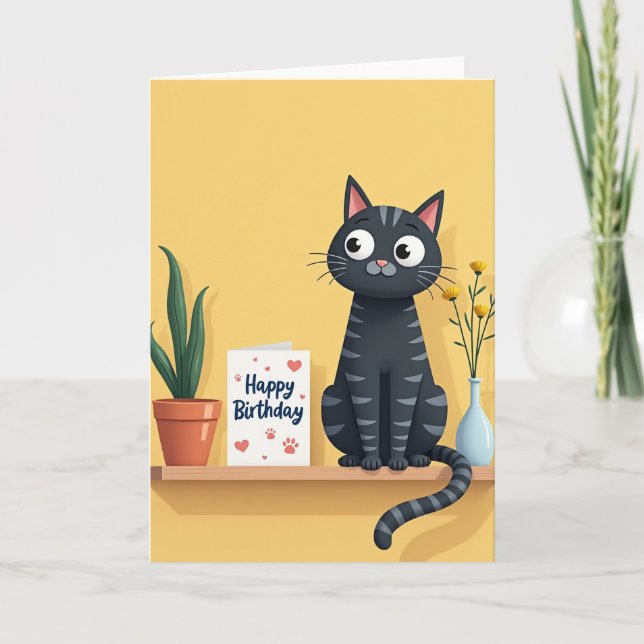 Grey Cat Birthday Card (Front)