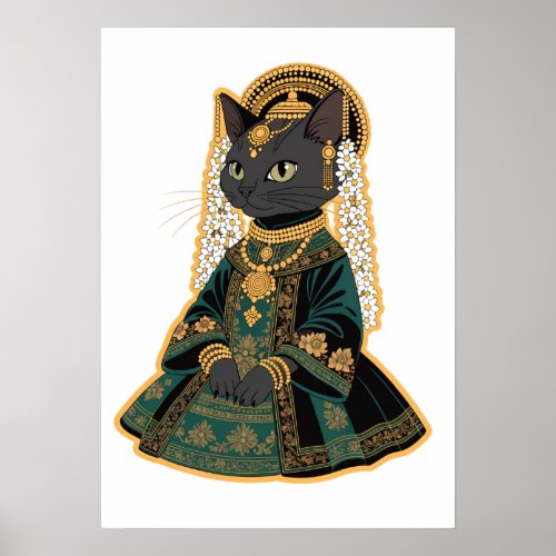 Grey Cat Bridal Goddess Wall Art Poster