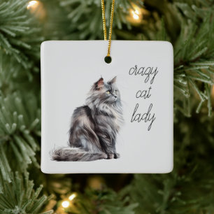 Grey Cat Ceramic Ornament