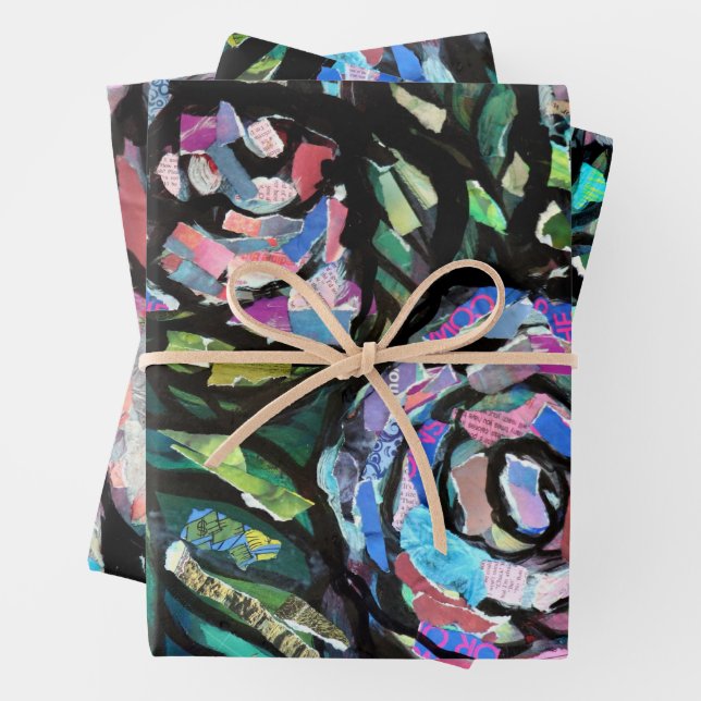 Grey Cat Collage Art Kitty Cats Collages           Wrapping Paper Sheets (In situ)