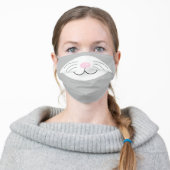 Grey Cat Face Fun Humorous Cute Cartoon Adult Cloth Face Mask (Worn)