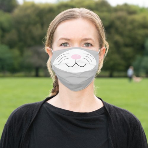 Grey Cat Face Fun Humorous Cute Cartoon Adult Cloth Face Mask