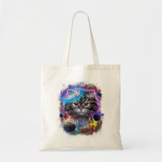 Grey Cat Face Swirl in Planetary Galaxy Space and  Tote Bag