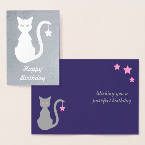 Grey Cat Foil Birthday Card