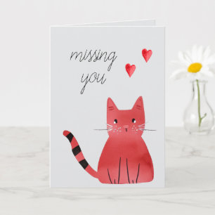 Grey Cat Hearts Missing You  Card