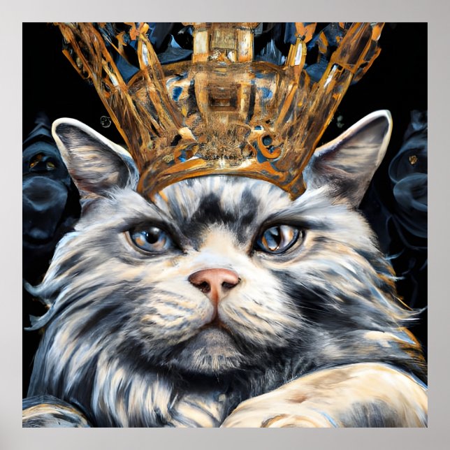 Grey Cat in a Crown Poster (Front)