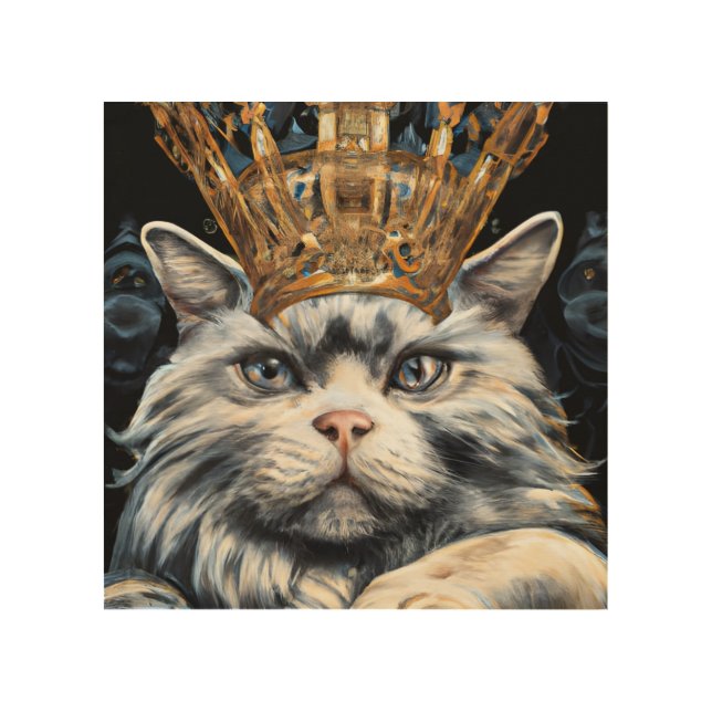 Grey Cat in a Crown Wood Wall Art (Front)