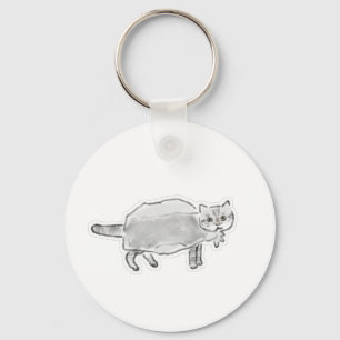 Grey Cat In Plastic Bag Pencil Art Keychain