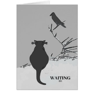 Grey Cat in Yard with Bird edit text Cards