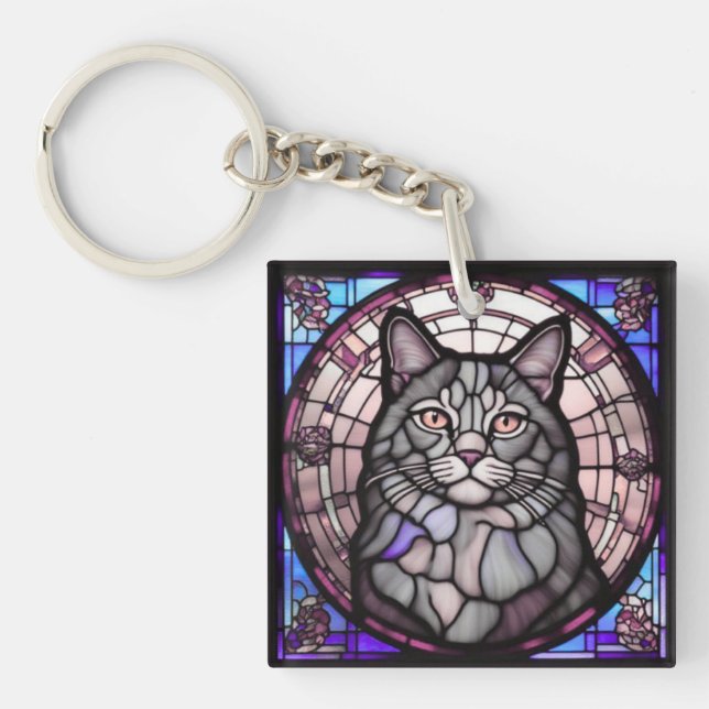 Grey Cat  Keychain (Front)
