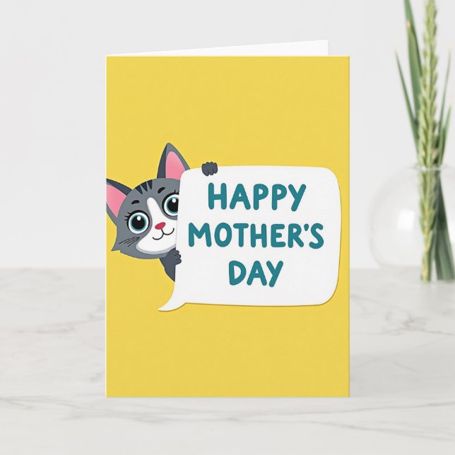 Grey Cat Mothers Day Message Card (Front)