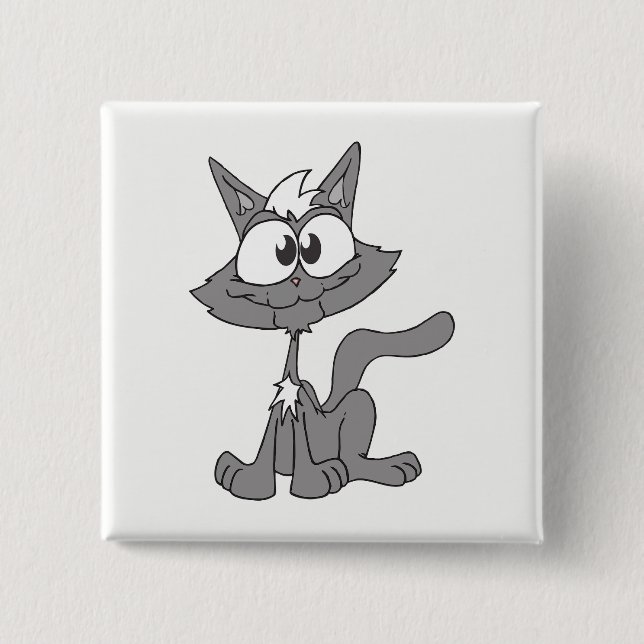 Grey Cat Pinback Button (Front)