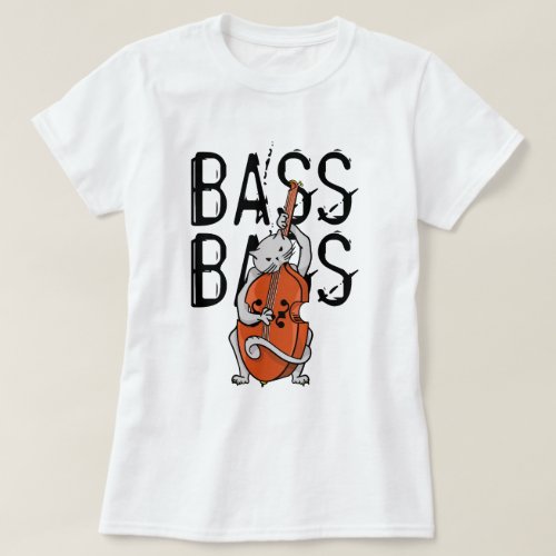Grey Cat Playing a Double Bass or Upright Bass T_Shirt