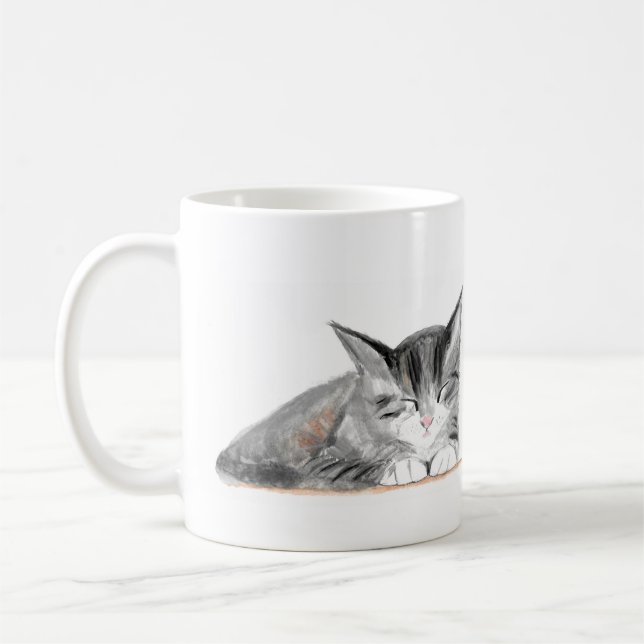 Grey cat Pretty pet kitten watercolor Beautiful Coffee Mug (Left)