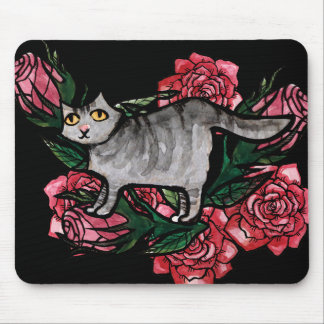 Grey Cat Roses Gray Cats Mouse Pad