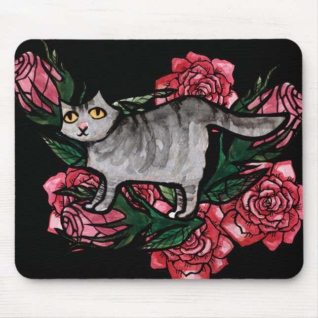 Grey Cat Roses Gray Cats                           Mouse Pad (Front)