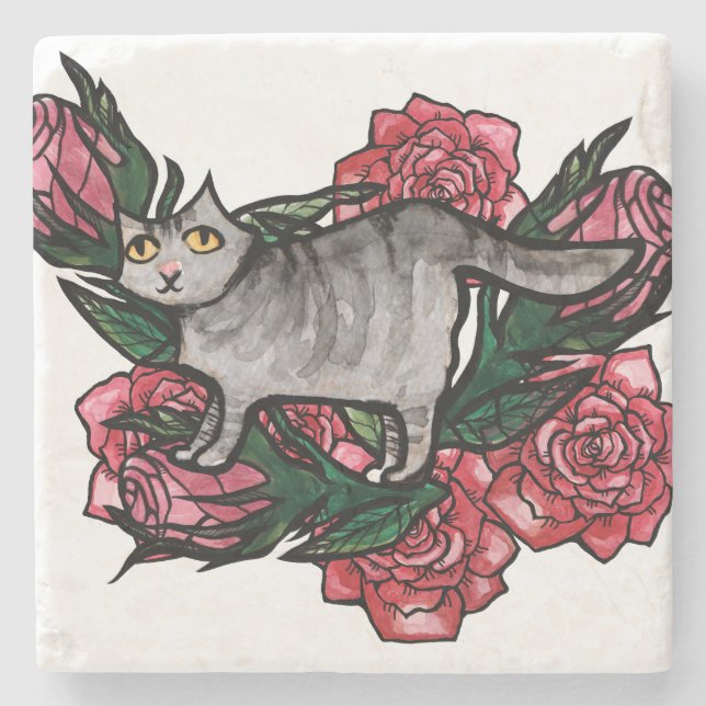 Grey Cat Roses Gray Cats                           Stone Coaster (Front)