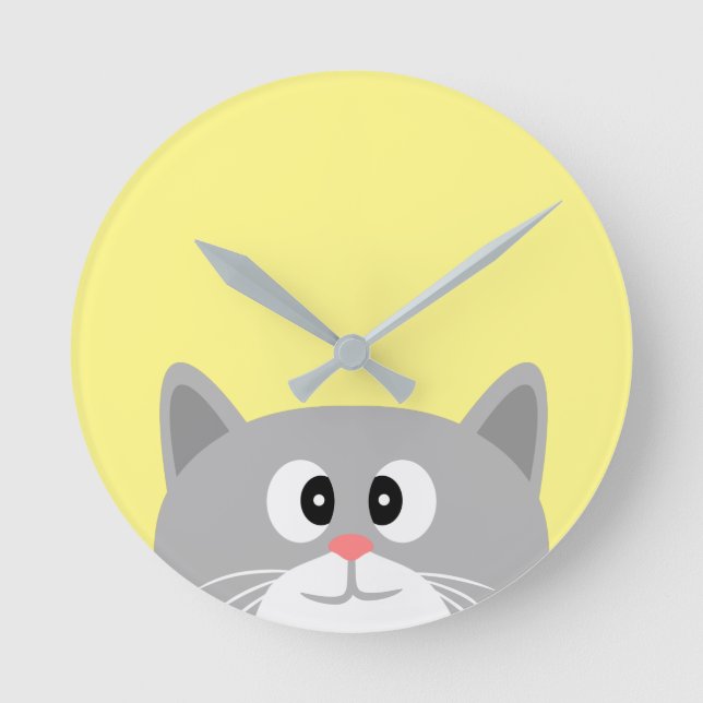 Grey Cat Round Clock (Front)