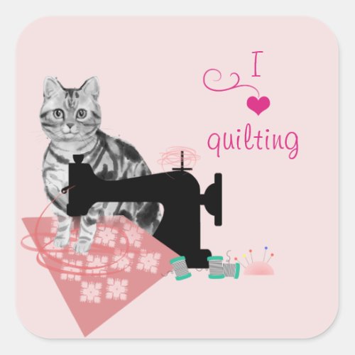 Grey Cat Sewing and Quilting Square Sticker