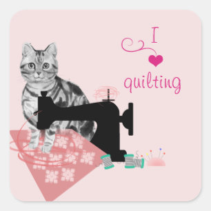 Grey Cat Sewing and Quilting Square Sticker