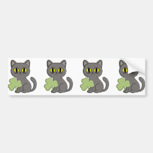 Grey Cat Shamrock Clover Charm Bumper Sticker