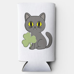 Grey Cat Shamrock Clover Charm Seltzer Can Cooler