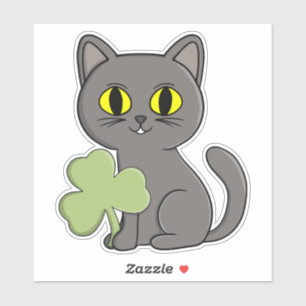 Grey Cat Shamrock Clover Charm Sticker