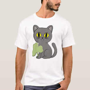 Grey Cat Shamrock Clover Charm T-Shirt