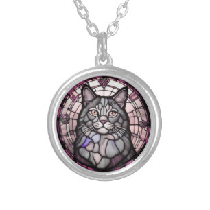 Grey Cat  Silver Plated Necklace